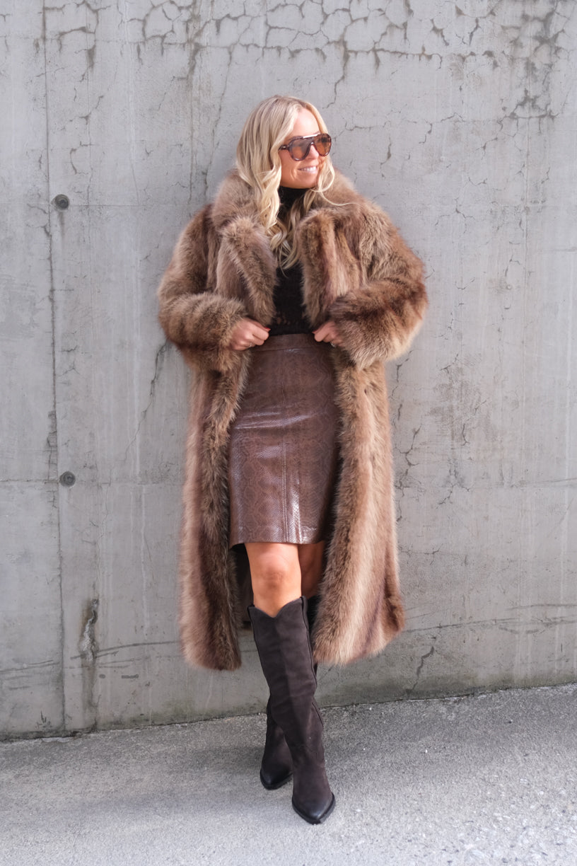Ramona Faux Leather Skirt Brown Snake Print