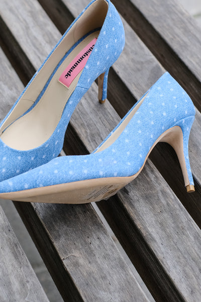 Aljo Dotted Denim Pumps Dusty Blue