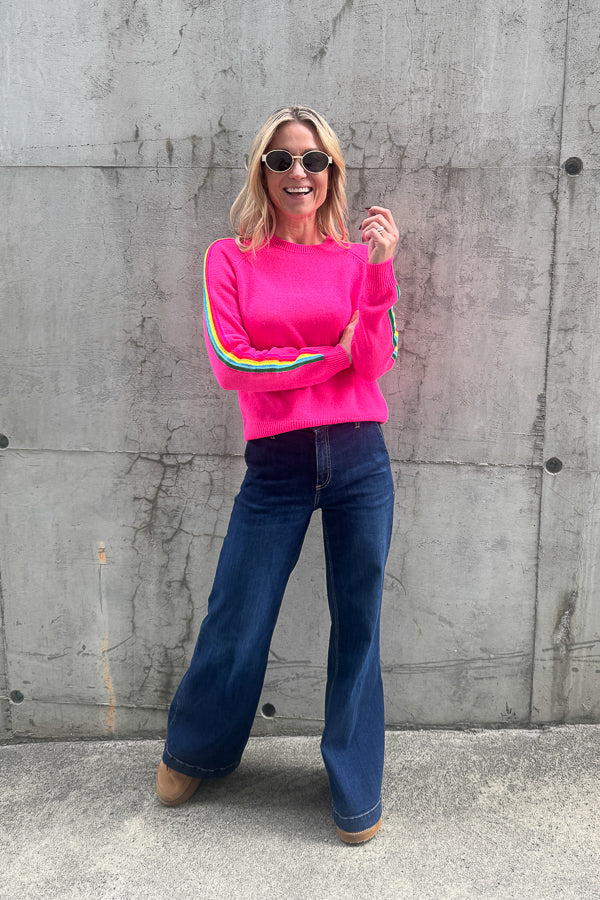 Roundneck Sweater Tokyo Pink Multicolour Stripes