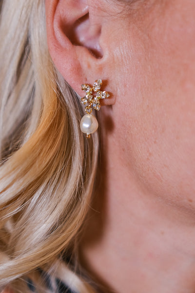 Emmy Earring Gold Pearl Crystal