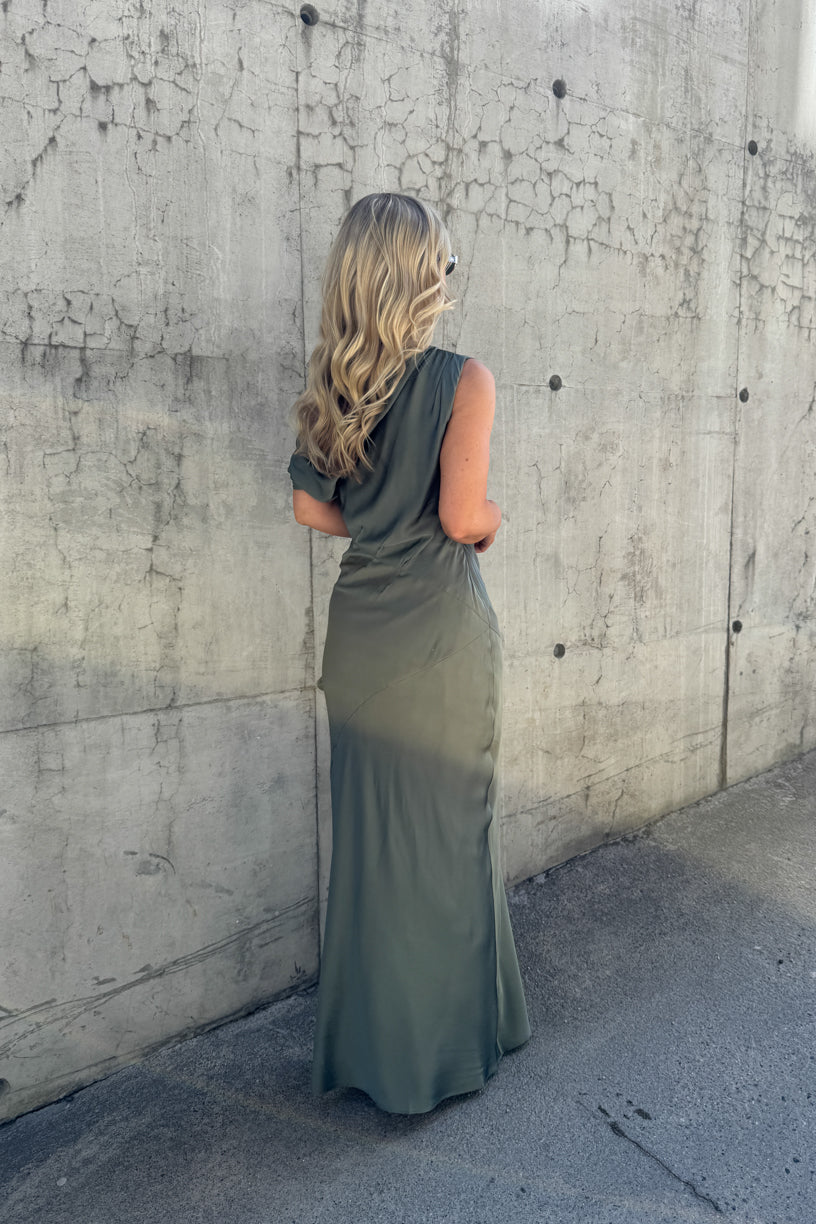 Vanessa Satin Maxi Dress Agave Green