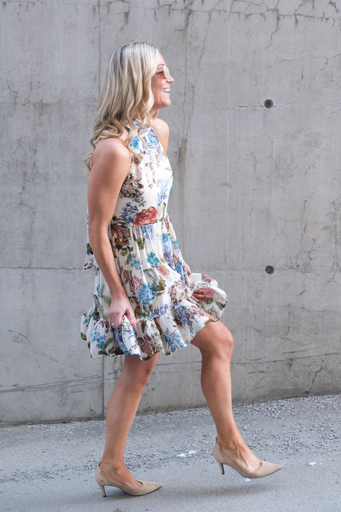 Fern Halterneck Ruffled Mini Dress Botanic Florals