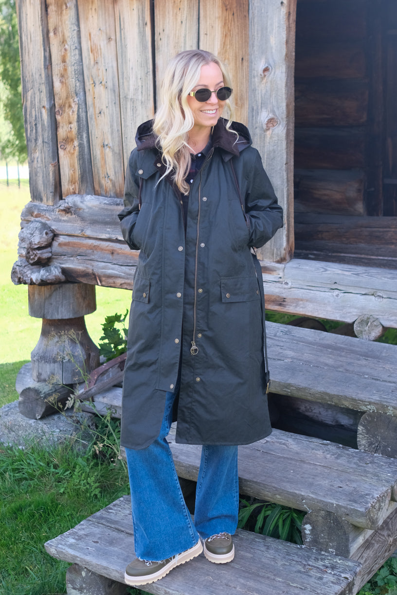 Antoinette Longline Wax Jacket Sage Green