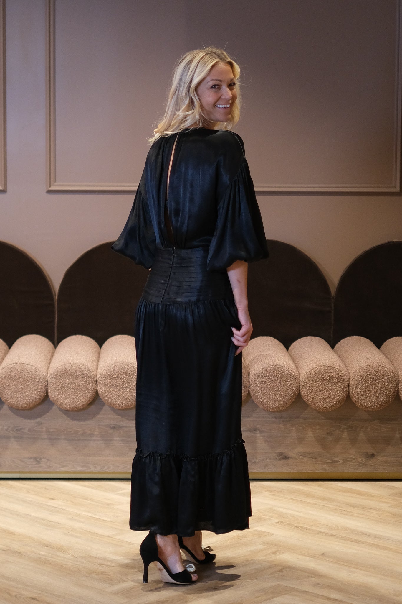 Crépe Satin Rouching Dress Black