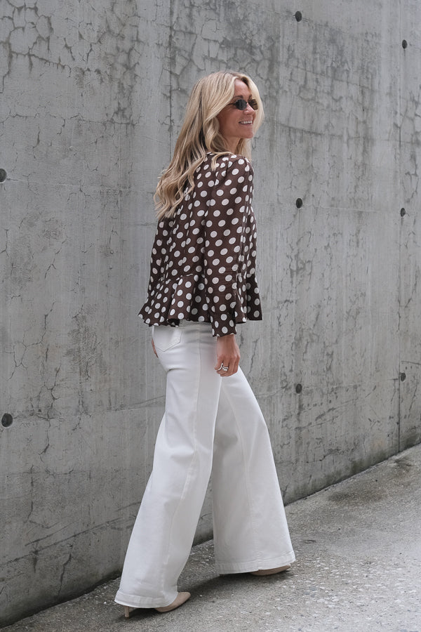 Striped Organza Top Brown Dots