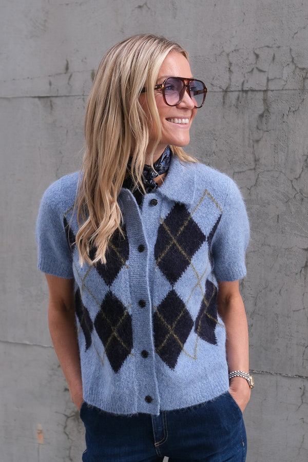 Kelly Short Sleeve Cardigan Argyle