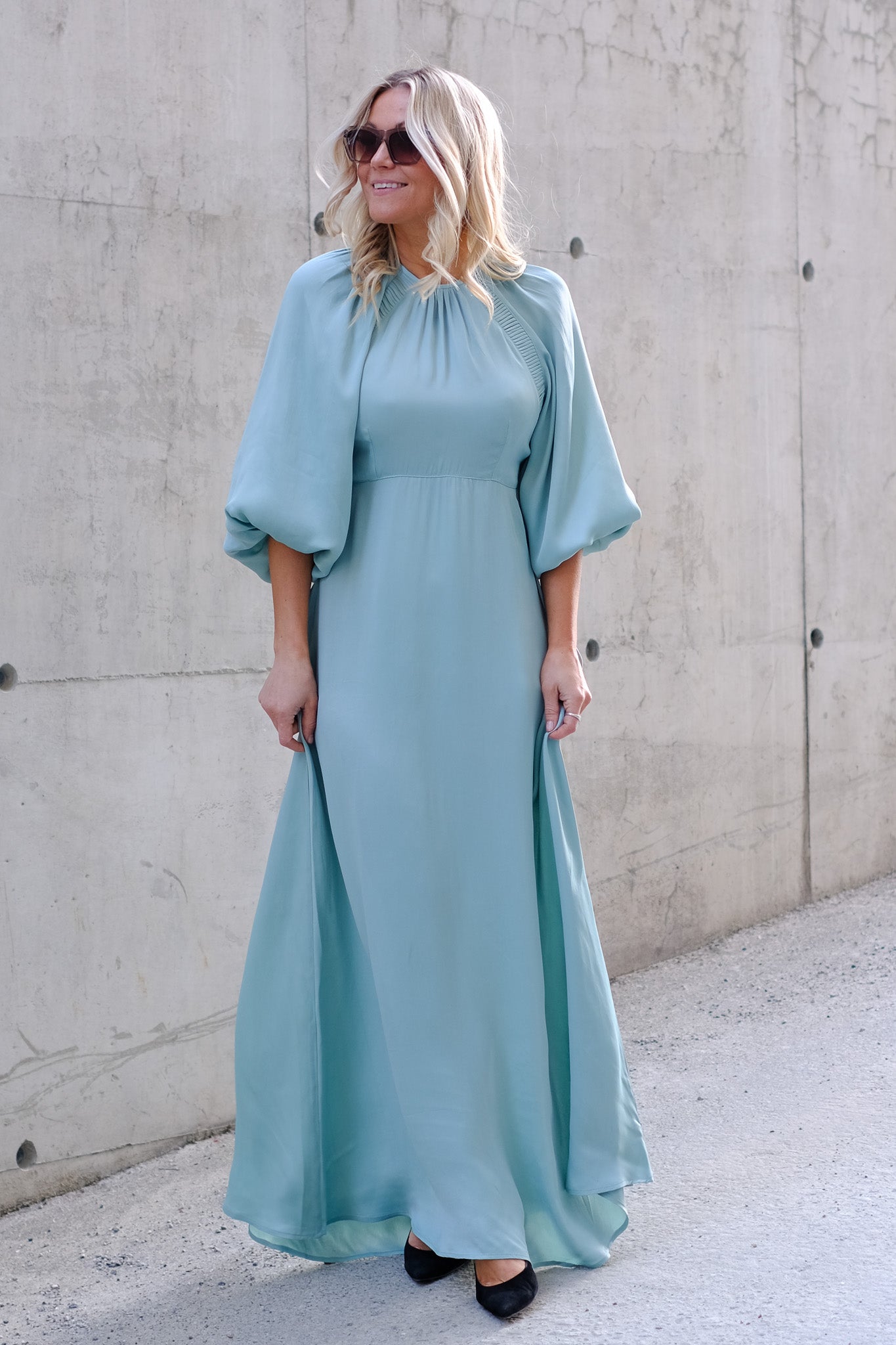Crepe Satin Maxi Dress Turquoise