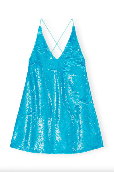 Sequins Strap Mini Dress Blue Curacao