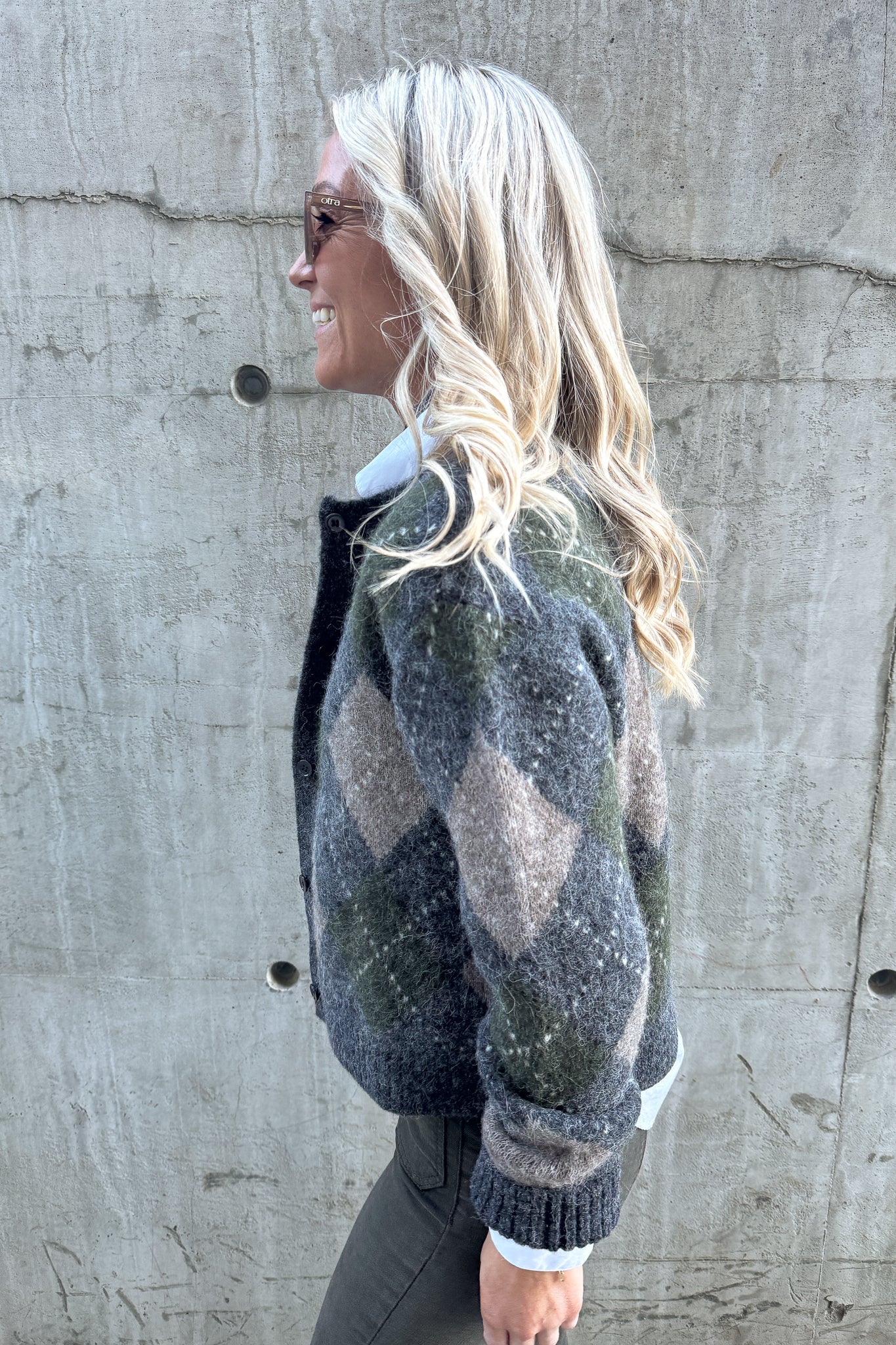 Flippa Argyle Cardigan Forest Green
