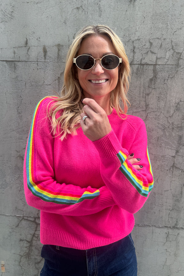 Roundneck Sweater Tokyo Pink Multicolour Stripes