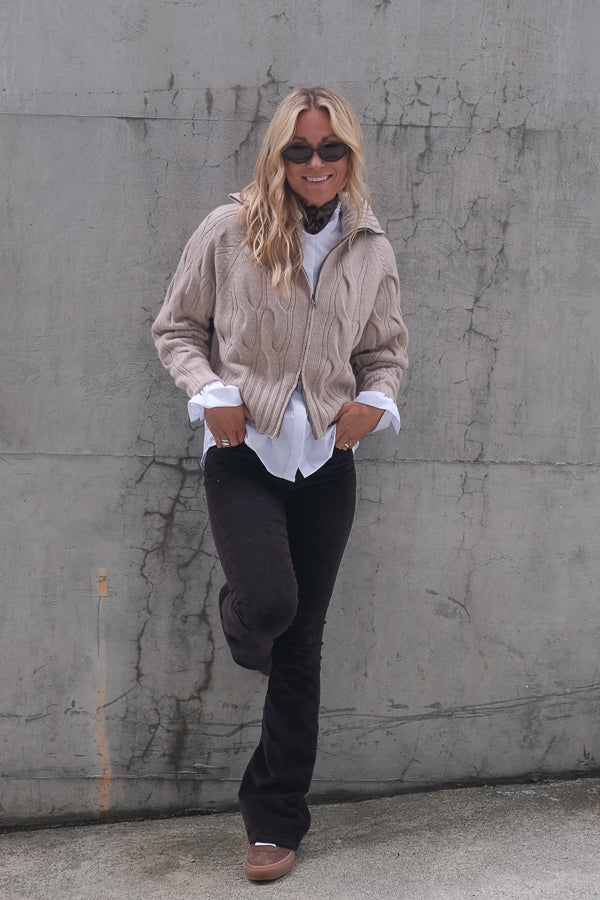 Cosima Zip Cardigan Beige Melange