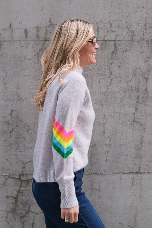 Sweater Grey Melange Multicolour Stripes