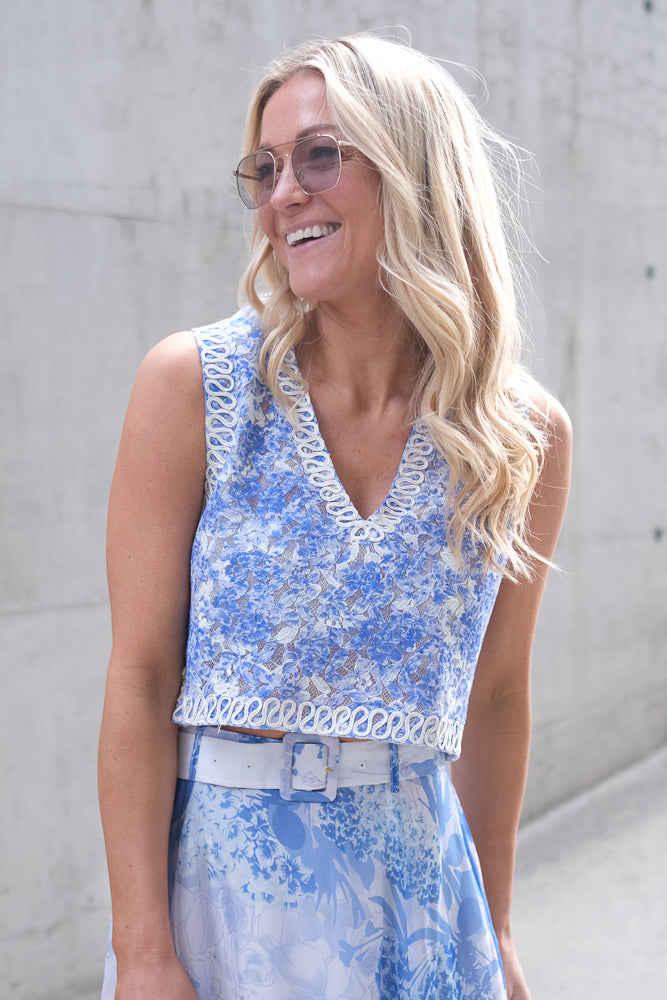 Embroidered Top Blue Bloom