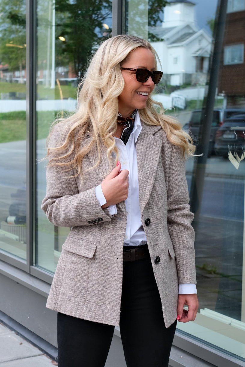 Brook Check Blazer Taupe Herringbone