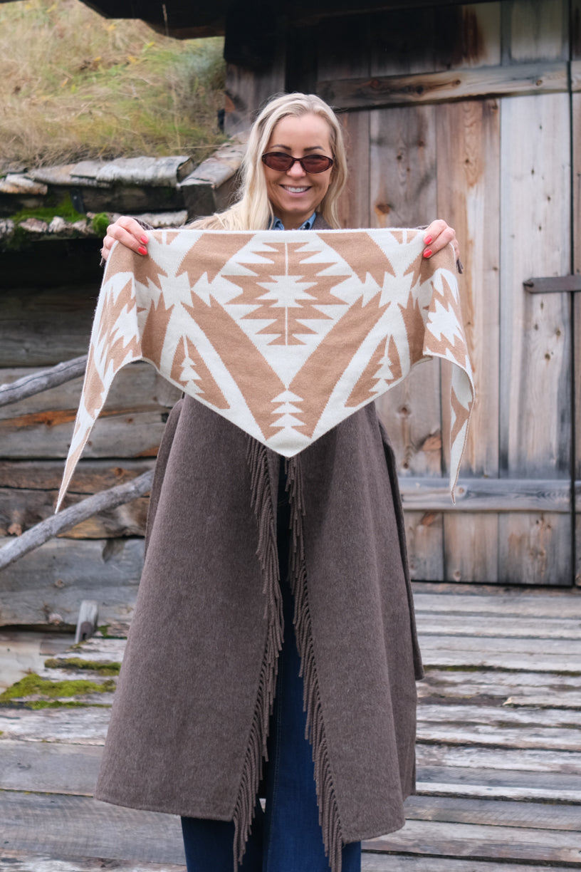 Cashmere Scarf Triangle Terra Off White & Camel