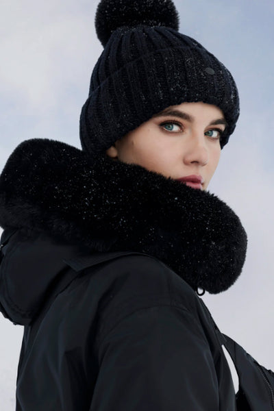 Una Beanie Faux Pom Black