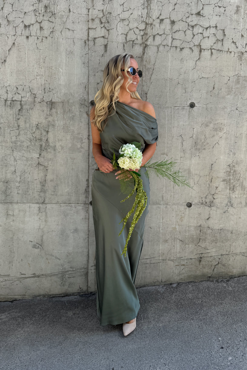 Vanessa Satin Maxi Dress Agave Green