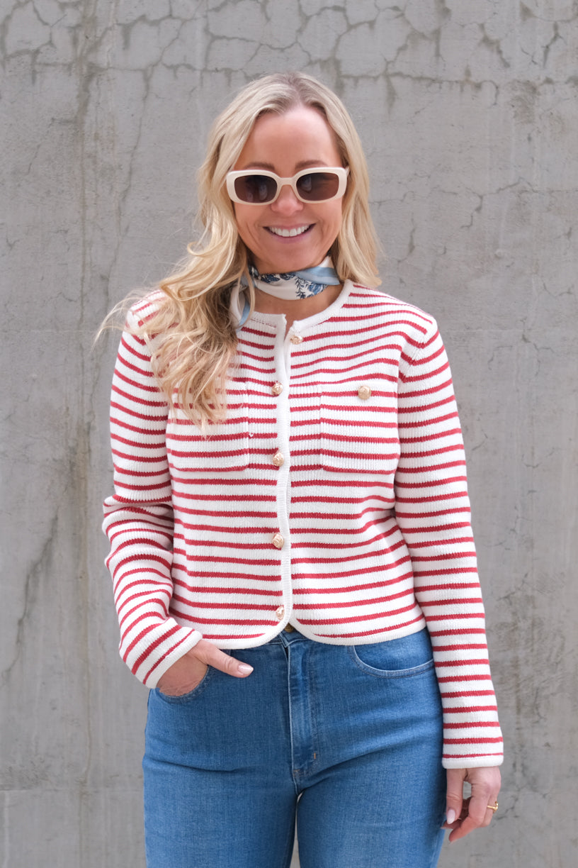 Gabriel Cardigan Blanc Casse Rouge