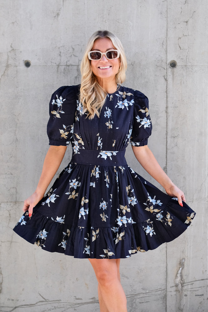 Structured Mini Dress Blue Bouquet