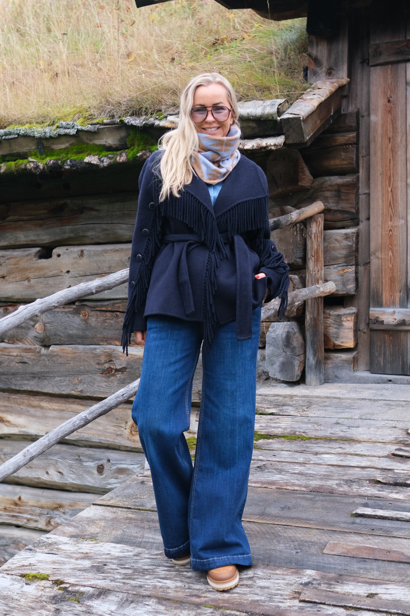 Cashmere Scarf Triangle Terra Light Blue & Camel