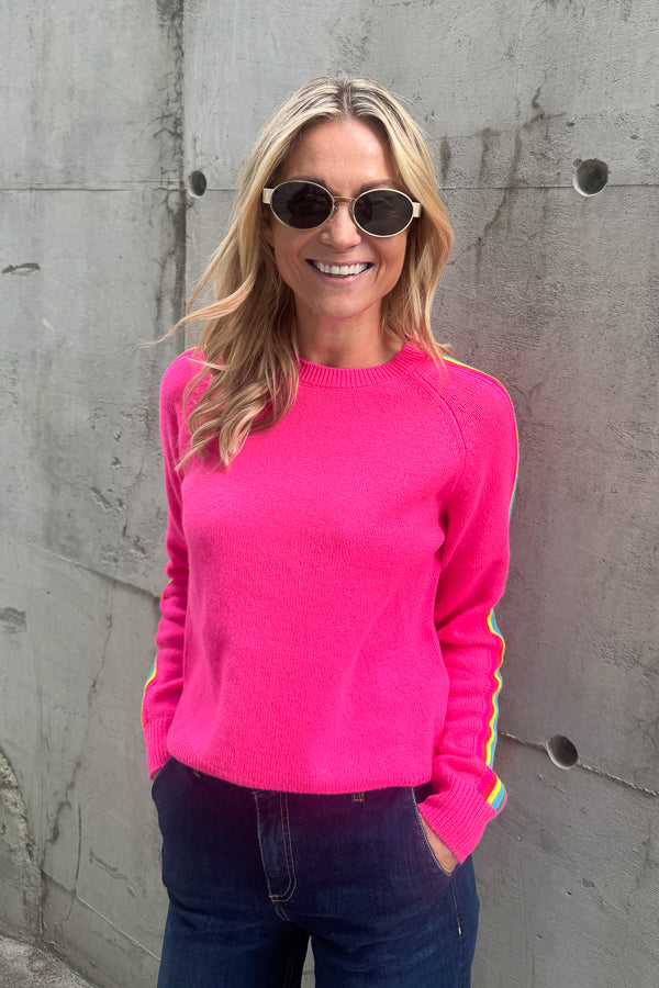 Roundneck Sweater Tokyo Pink Multicolour Stripes