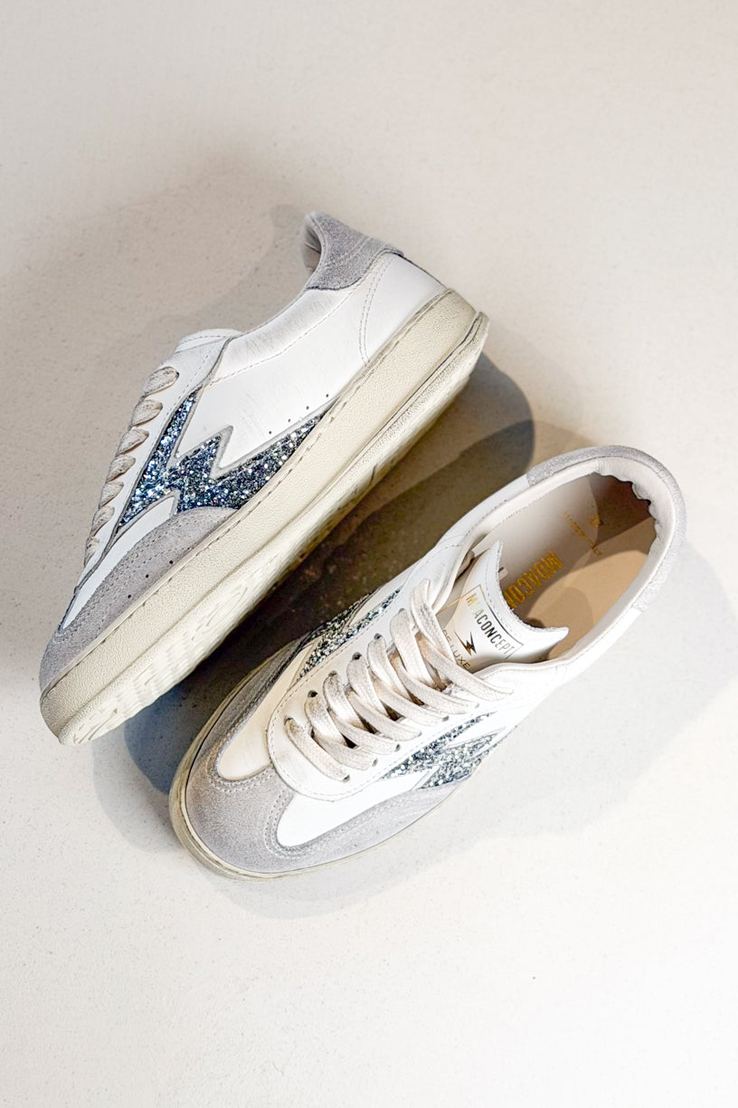 Club Luxe Sneaker Brushed White Silver Effect