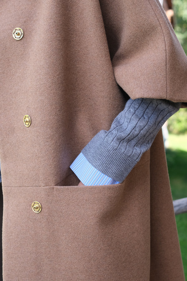 Long Mok Coat Rounded Collar Camel