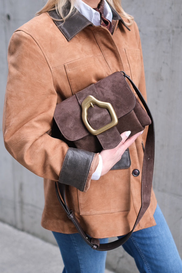 Nami Mini Umber Suede Crossbody Bag
