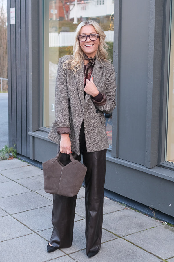 Letho Leather Straight Trousers Chocolate Plum