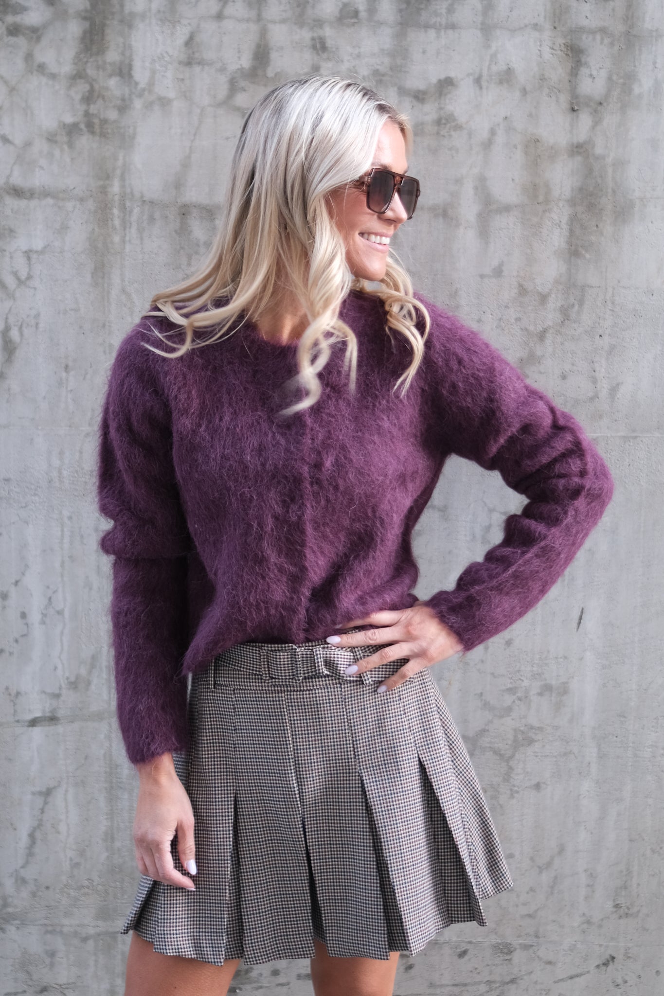 Hairy Knit Jacket Burgundy