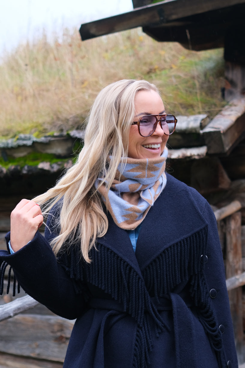 Cashmere Scarf Triangle Terra Light Blue & Camel