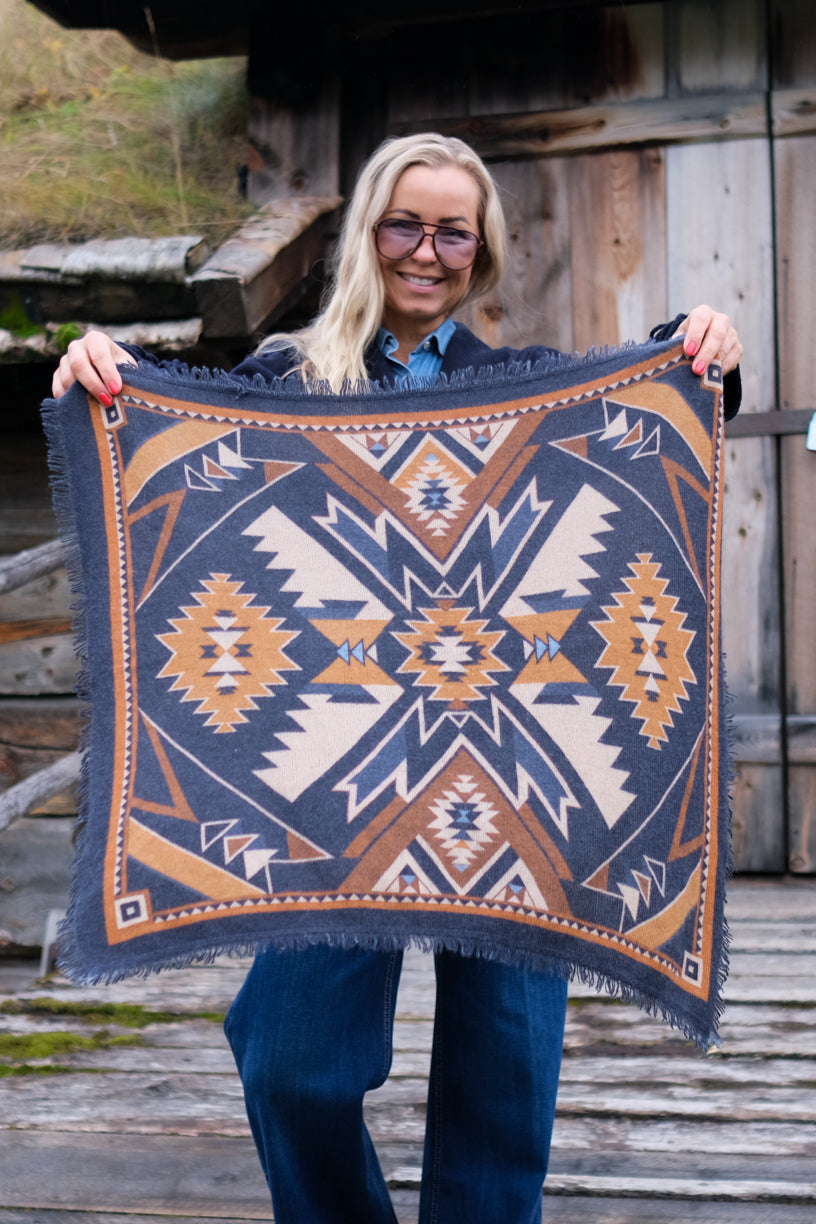 Cashmere Scarf Square Canyon Navy/Beige