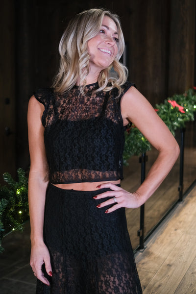 Lace Ruffle Top Black