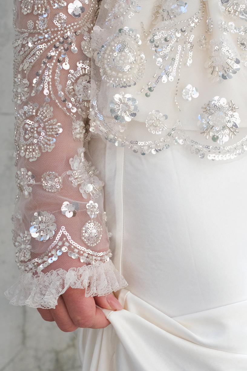 Sequin Embellished Satin Maxi Dress Cream