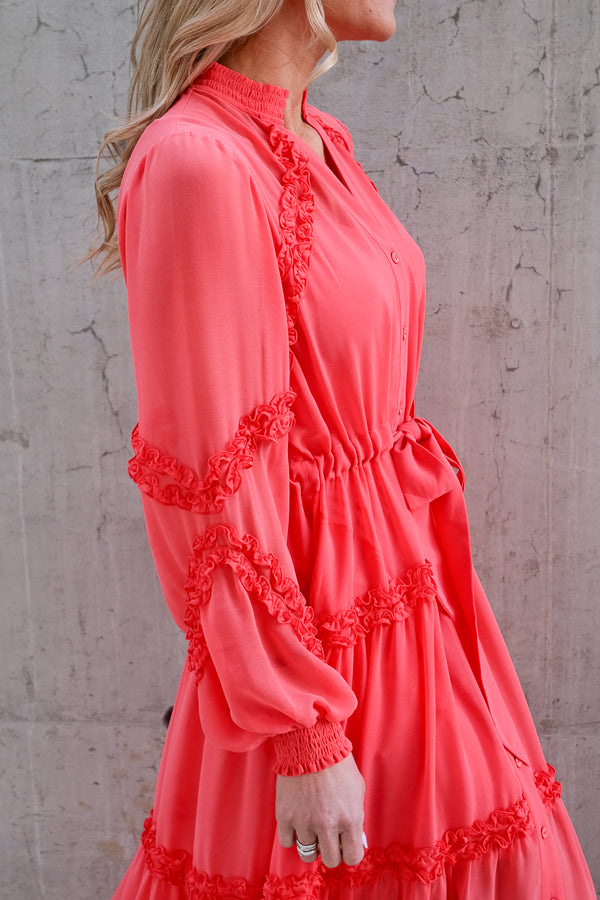Meghan Solid Long Dress Coral