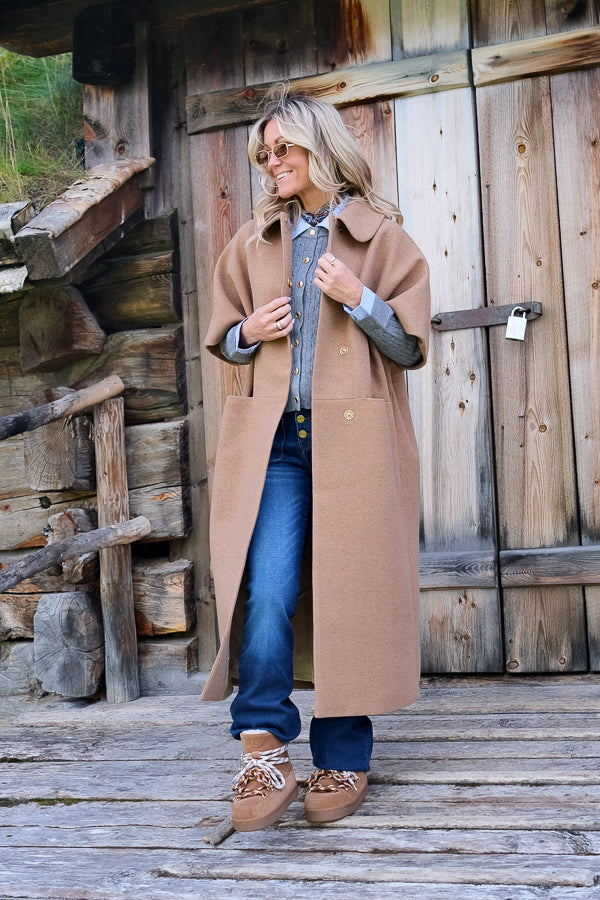 Long Mok Coat Rounded Collar Camel