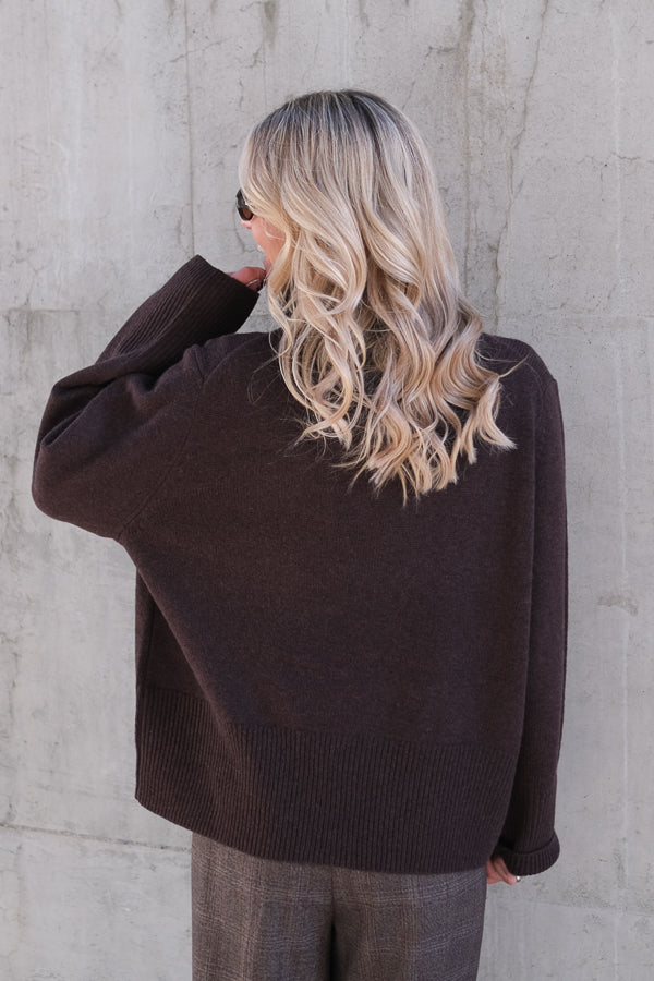Alpha Knit T-Neck Dark Brown Melange