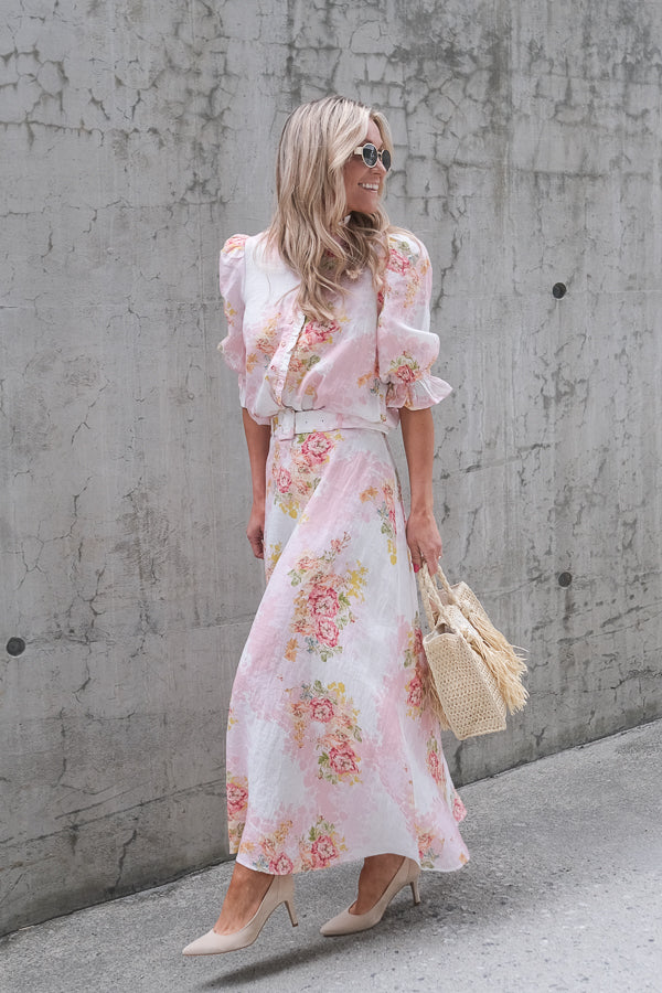 Linen Ruffle Blouse Rose Amore