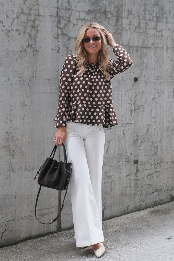 Striped Organza Top Brown Dots