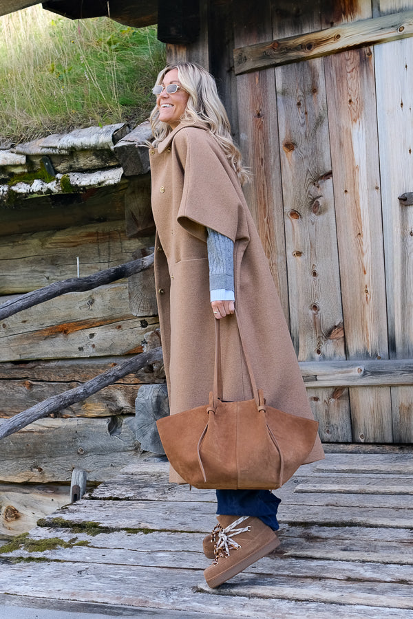 Long Mok Coat Rounded Collar Camel