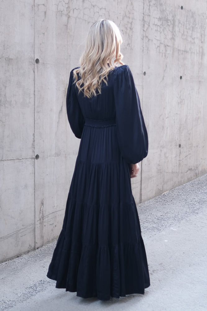 Satin Maxi Dress Dark Blue