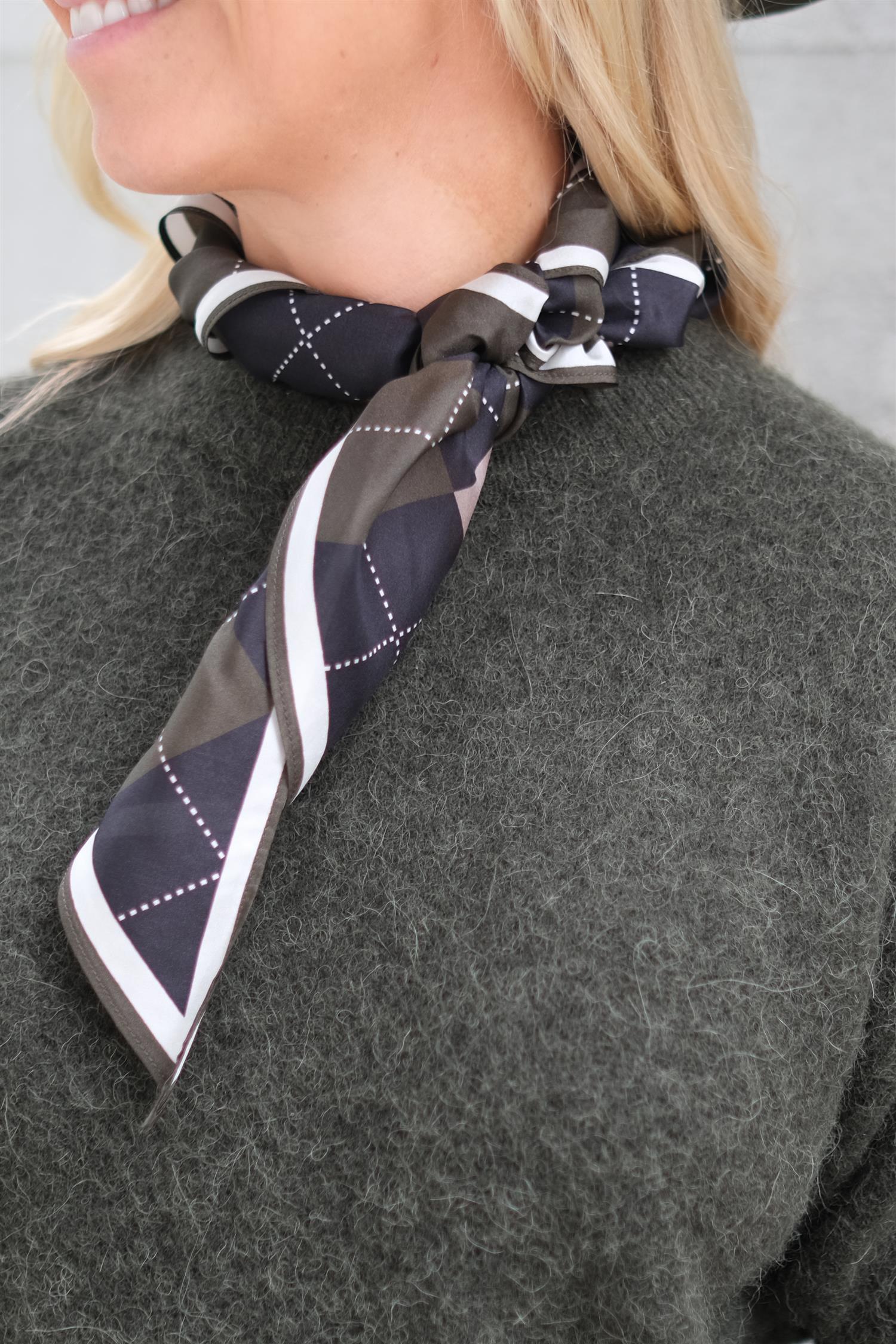 Erinna Silk Scarf Forest Green Argyle