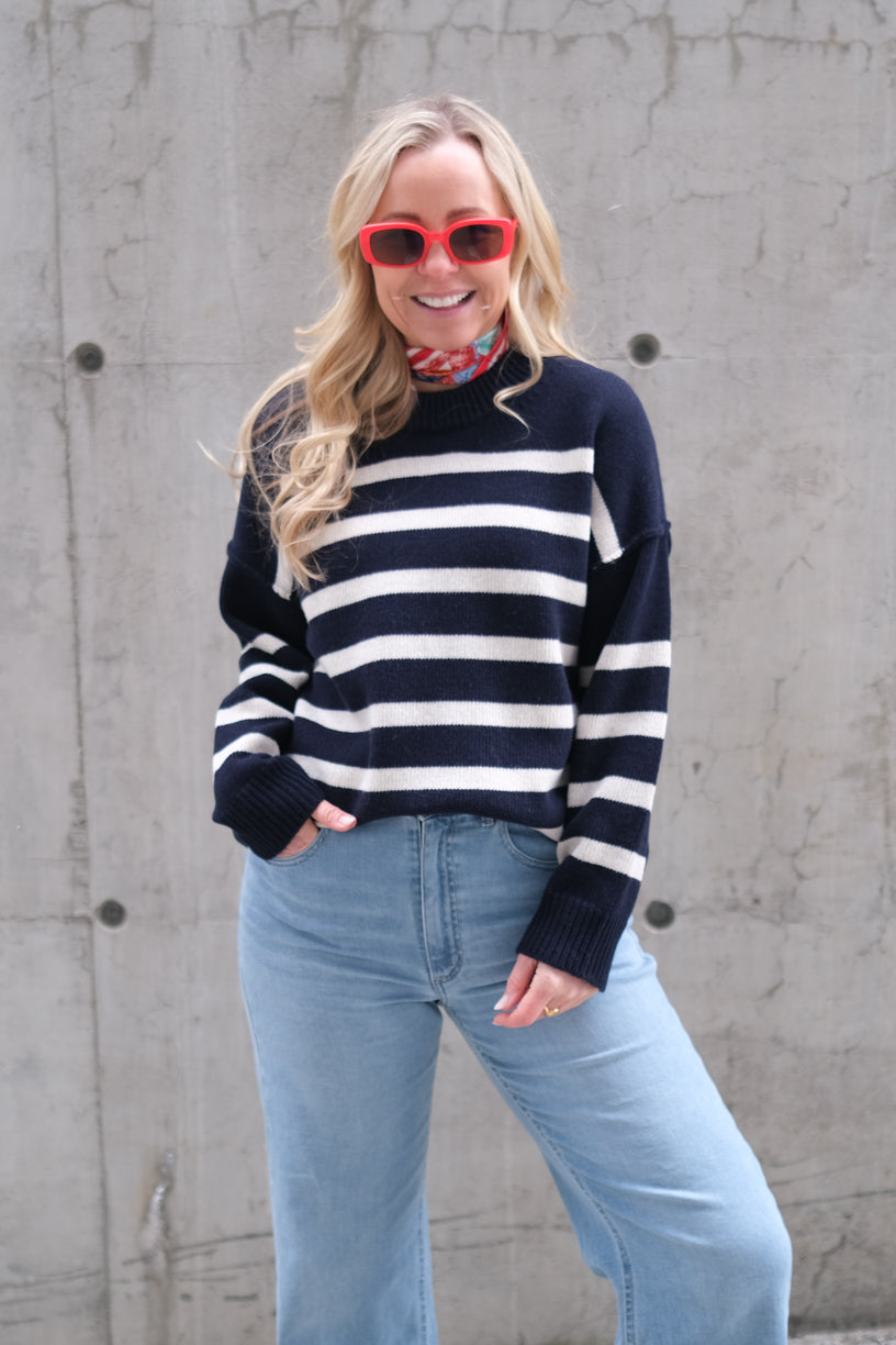 Kayne Stripe Sweater Dark Navy/Offwhite