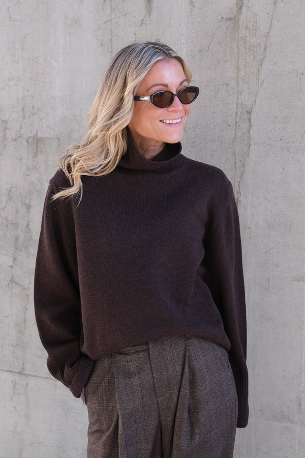 Alpha Knit T-Neck Dark Brown Melange