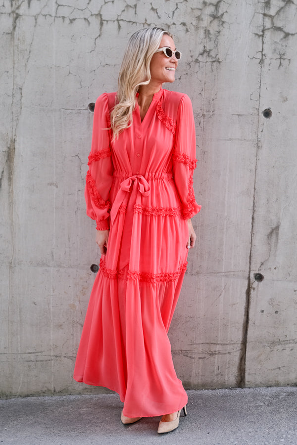 Meghan Solid Long Dress Coral