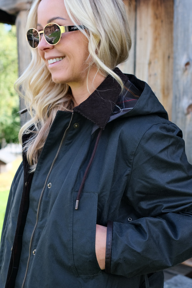 Antoinette Longline Wax Jacket Sage Green