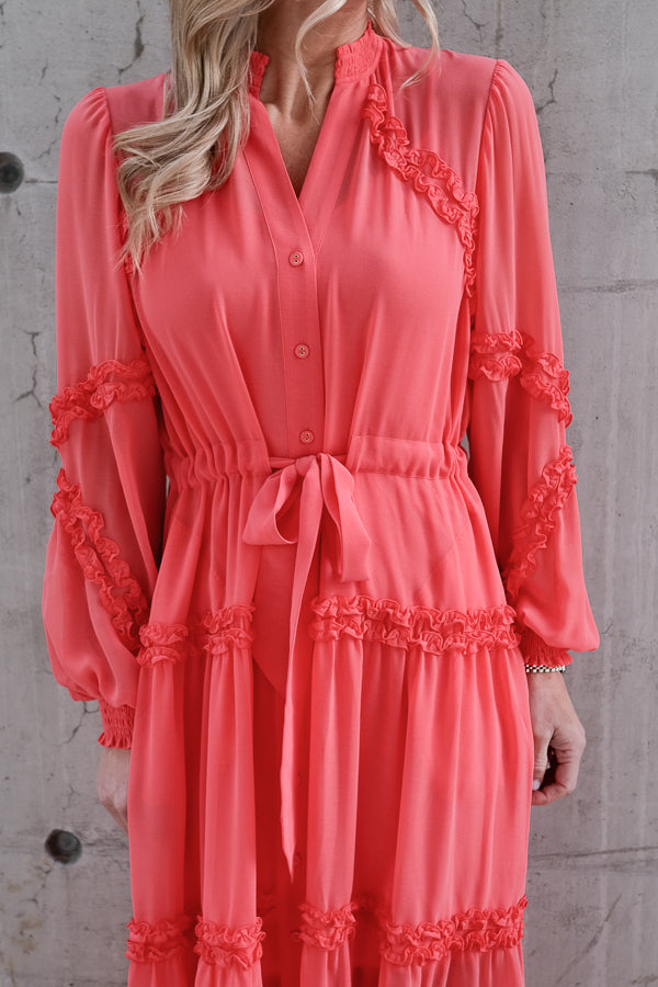 Meghan Solid Long Dress Coral