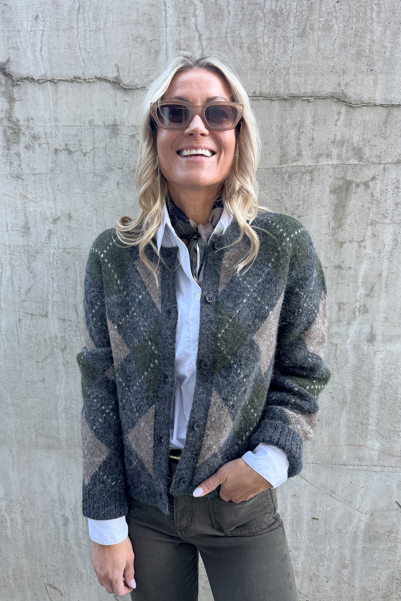 Flippa Argyle Cardigan Forest Green