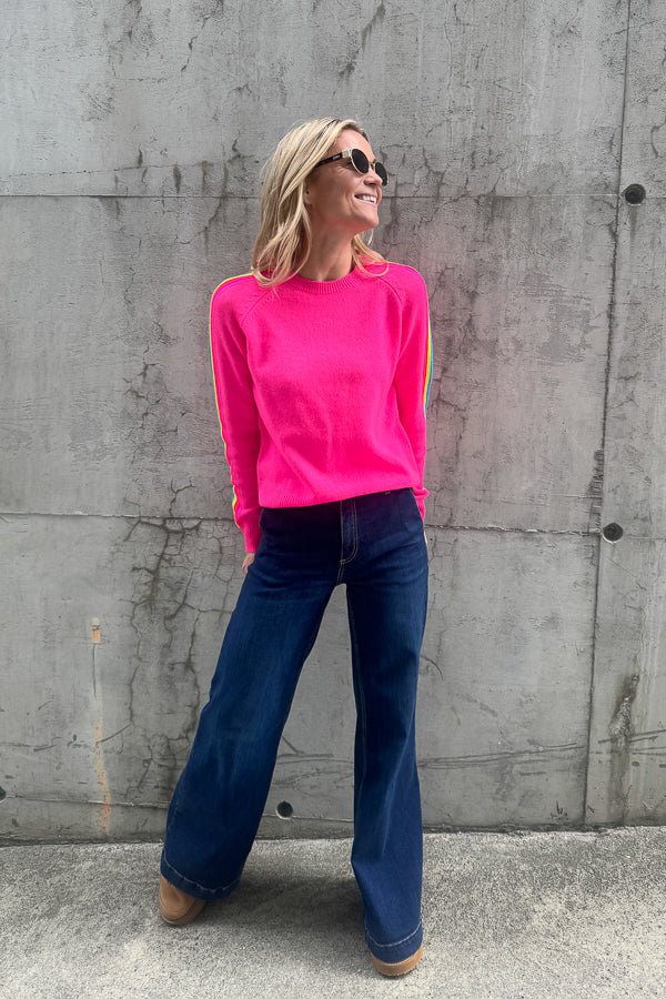 Roundneck Sweater Tokyo Pink Multicolour Stripes