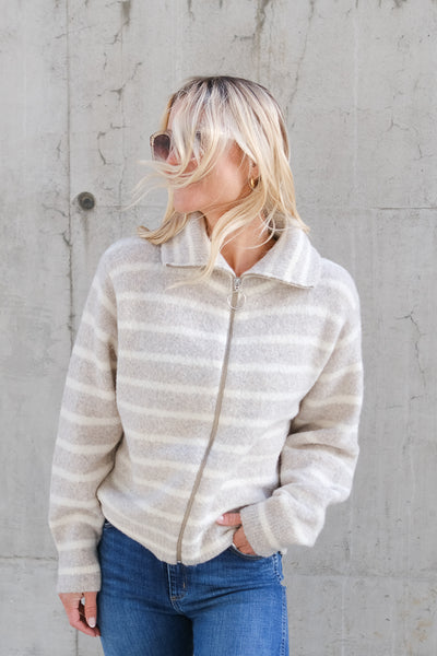 James Stripe Cardigan Lt Beige/Offwhite